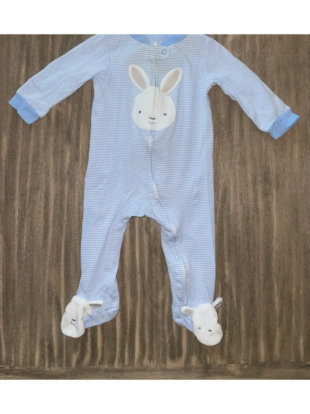 Carter's Light Blue Striped Bunny Footed One-Piece